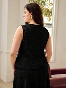MOTF PREMIUM PLUS SIZE WOMEN ELEGANT LACE FRENCH NICHE DESIGN TOP - Black - View 2