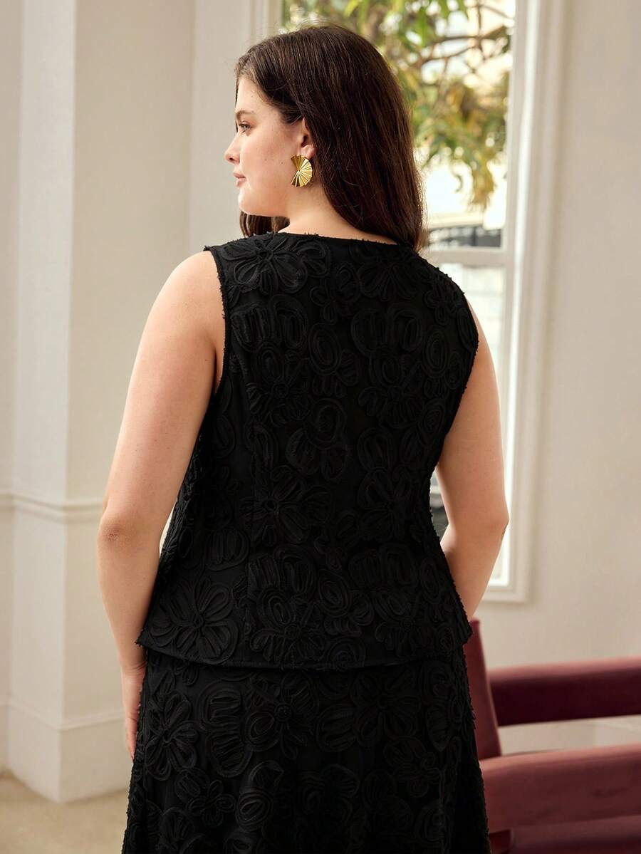 MOTF PREMIUM PLUS SIZE WOMEN ELEGANT LACE FRENCH NICHE DESIGN TOP - Black - View 2