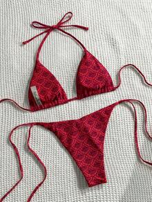 Swim Mod Printed Bikini Swimwear For Beach & Vacation - Burgundy - View 2