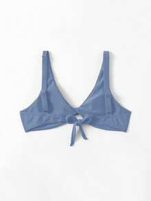 Swim Basics Women's Solid Color Twist Bikini Top, Suitable For Summer Vacation And Beach - Dusty Blue - View 2