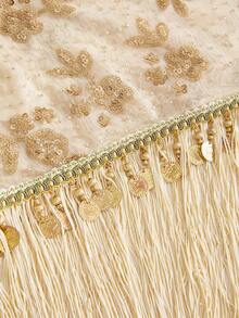 ROMWE Y2K Retro Sexy Vintage Beaded Embroidery Patchwork Tassel Hem Wrap Skirt - Khaki - View 3