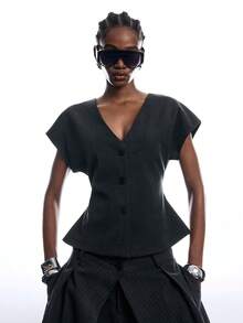 LYSMO 2026 New Arrive Minimalism Summer Women's Casual Commuter Solid Color Button Vest - Dark Grey - View 1