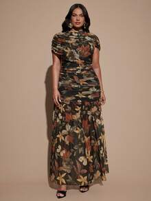 SHEIN BAE CURVE Đầm nữ size lớn họa tiết lá - Nhiều màu - Xem 5