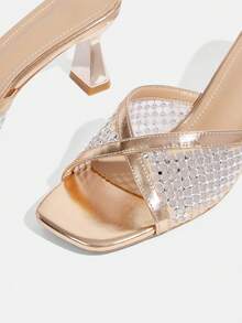 CUCCOO TILAWA Women's Lace Fashion Daily Trip Slippers Champagne High Heel Sandals Summer - Champagne - View 5