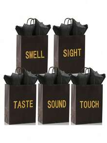 Sac cadeau noir 5 sens, convenant aux hommes et aux femmes, avec des anses en ruban et un emballage en papier fin. Convient pour des occasions telles que la Saint-Valentin, les mariages, les anniversaires, la Fête des Mères - noir - Voir 9