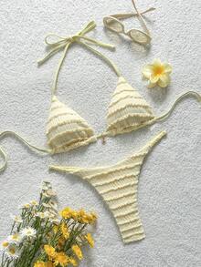 Soleia Women's Solid Color Swimwear Set For Vacation & Beach - Yellow - View 3