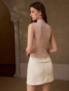 MOTF PREMIUM SLEEVELESS TEXTURED TURTLENECK FITTED KNIT VEST - Pink - View 3