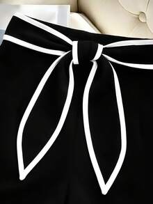 GlowEve CURVE Plus Size Casual Elegant Versatile Color Block Shorts For Women Beach Vacation Black And White Summer - Black and White - View 5