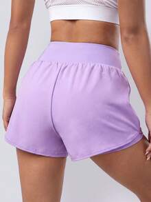 SHEIN BASICS Summer High-Waisted Solid Color 2 In 1 Sports Shorts Jogger Shorts Comfy Short Sweater Shorts - Mauve Purple - View 2