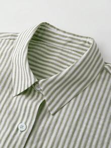 SHEIN Franclia 女款輕量條紋短袖洋裝，復古風格 - 軍綠色 - 查看 8