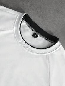PAVTROS Men's Loose Fit Crew Neck Contrast Color Block Letter Print Long Sleeve T-Shirt,White,Autumn,Streetwear,City Break,Soft Comfortable Fabric,Basic Style - Black and White - View 6
