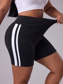 Easithlete Pantaloncini sportivi neri attillati in vita con strisce laterali a contrasto per taglie forti, adatti per uso casual quotidiano, corsa, yoga, palestra, tennis, golf - nero - Visualizzare 4