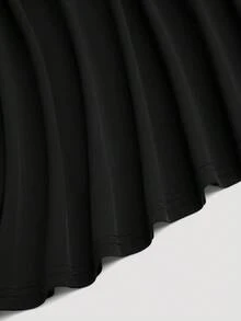 Sweetra Vestido midi de mujer de unicolor con tirantes de espagueti, parches de encaje y sin mangas, moda de verano - Negro - Ver 4