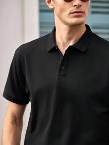Blueprint 男士单件 Polo 衫，黑色翻领短袖 Polo 衫，轻薄成熟商务风上衣，适合日常通勤 - 黑色 - 查看 7
