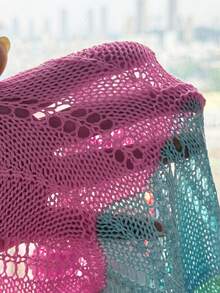 SHEIN 少女彩色條紋鏤空罩衫，適用於海灘、泳池、海邊、衝浪、度假、夏季、旅行、假日等，女孩泳衣罩衫、泳衣罩衫、沙灘洋裝、女孩泳衣洋裝、沙灘洋裝、女孩沙灘罩衫、女孩保守泳衣洋裝、女孩毛圈布泳衣罩衫、貝殼洋裝、女孩沙灘洋裝、少女泳衣罩衫、少女度假洋裝 - 彩色 - 查看 5