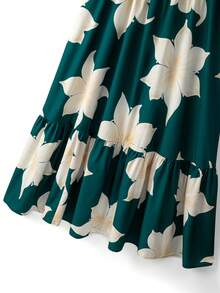 Rometta Plus Size Women's Floral Print Pleated Fashion Dating Vacation Party Dress Green Summer Elegant - Multicolor - View 9