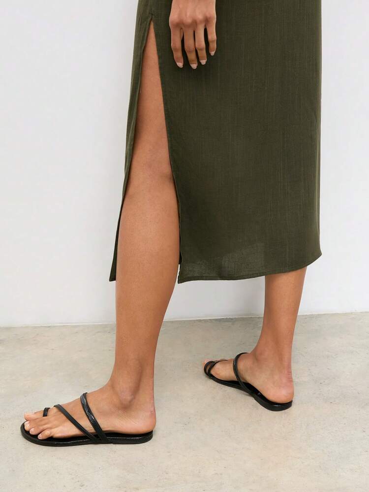 SHEIN Maija Women's Elegant Olive Green One-Shoulder Pleated Side Slit Summer Dress,Day Party Festival Beach Outfits, Casual Country Style Party Dresses