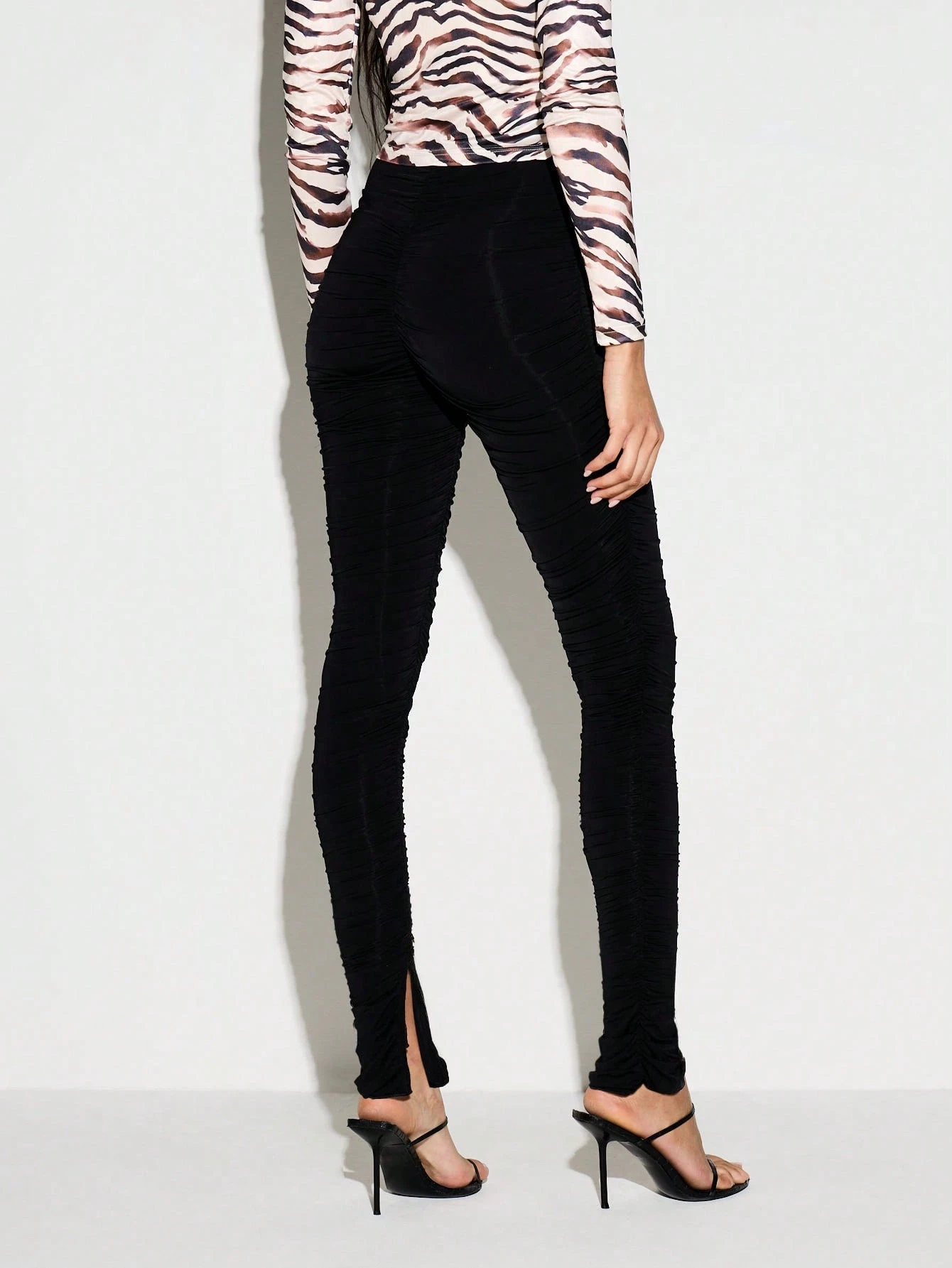 Black Ruched Split Hem Leggings