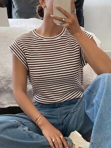 Siren Gaze Women's Brown And White Round Neck Short Sleeve Casual Versatile T-Shirt World Cup Vacation Summer - Multicolor - View 4