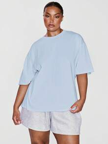 MUSERA Plus Size T-Shirt Spring, Vacation, Summer, Holiday, Elegant, Casual - Blue - View 1