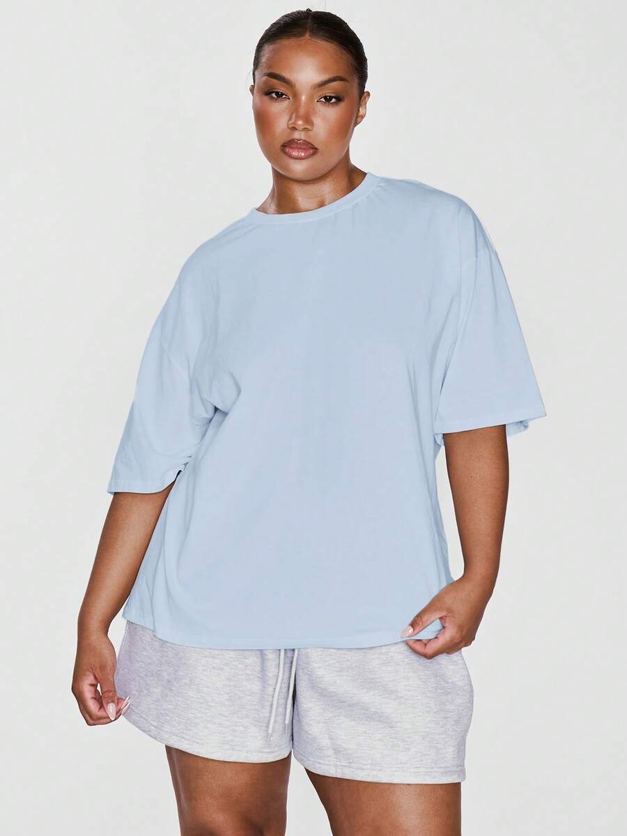 MUSERA Plus Size T-Shirt Spring, Vacation, Summer, Holiday, Elegant, Casual - Blue - View 1