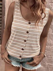 EMERY ROSE Plus Size Women Casual Striped Camisole And Tank Top Set - Multicolor - View 4