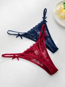 SHEIN 12件套浪漫性感蕾丝女士丁字裤 - 彩色 - 查看 6