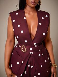 Radiana Plus Size Women's Classic Retro Polka Dot Vest And Wide Leg Pants Set Summer Holiday Outfits - Brown - View 5