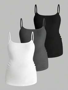 Modmama 3pcs Solid Color Casual Versatile Maternity Camisole Tank Tops For Daily Outings - Dark Grey - View 2
