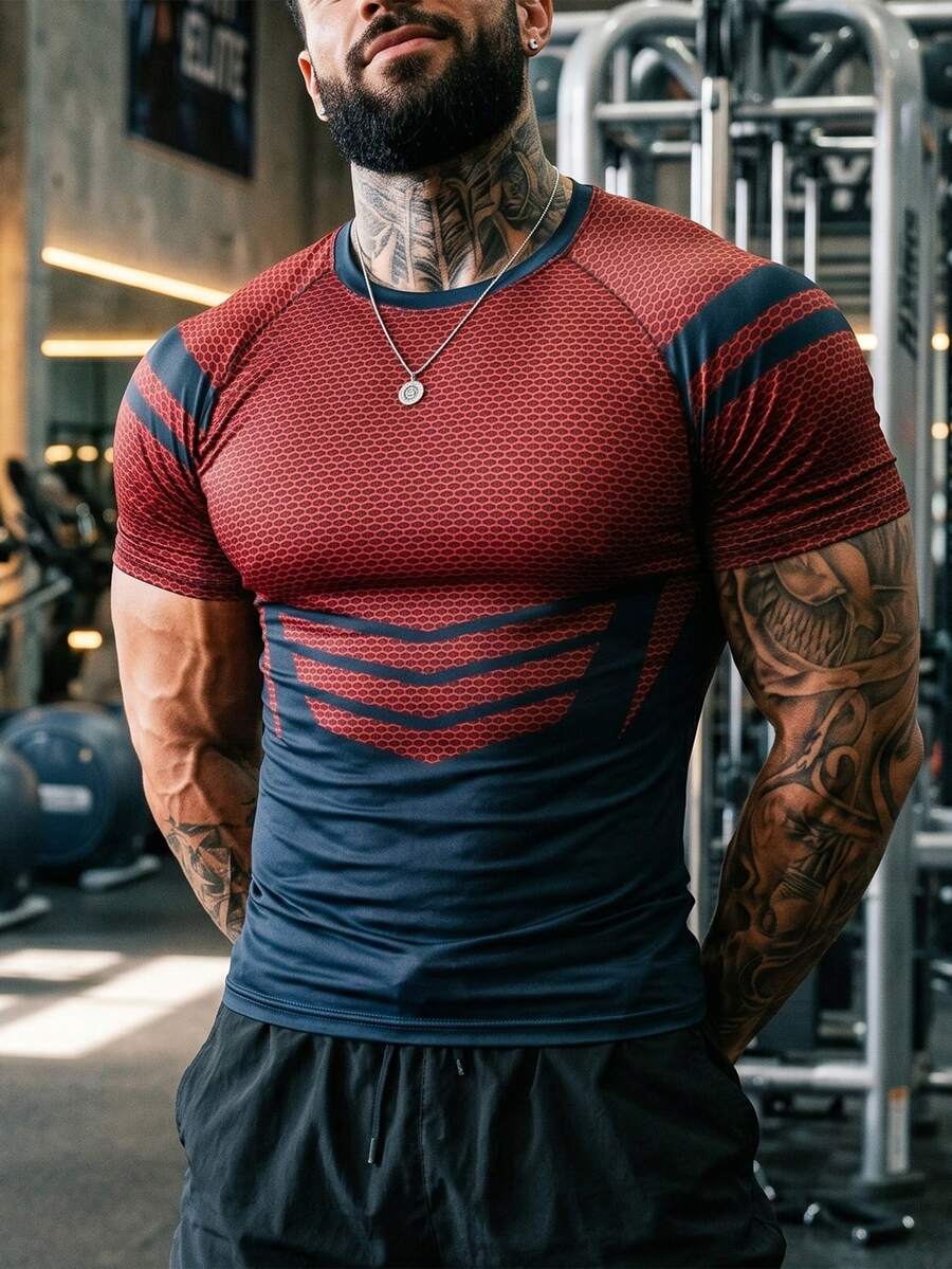GymBeat Men's Contrast Color Raglan Short Sleeve Slim Fit Sports T-Shirt, Summer, Gym, Holiday - Multicolor - View 1