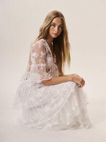 Willow Rêve Embroidered Layered Tulle Lace Cake Skirt For Women - White - View 4