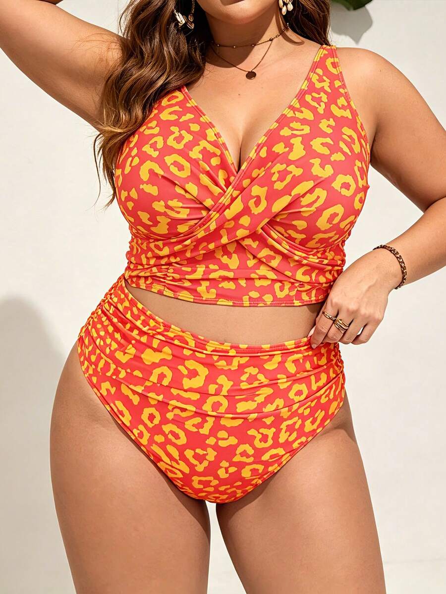 Swim Lushoire Badset i plus size med leopardmönster - Multifärgad - Visa 1
