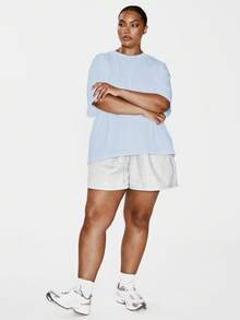 MUSERA Plus Size T-Shirt Spring, Vacation, Summer, Holiday, Elegant, Casual - Blue - View 3