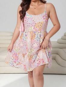 GalTyme Plus Size Women Summer Autumn Patchwork Pattern Casual Cute Fairycore Kawaii Slip Dress Wedding Guest Pink - Multicolor - View 4