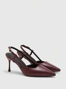 CUCCOO BIZCHIC 女鞋尖頭細高跟時尚酒紅色基本款日常百搭通勤女高跟鞋後跟帶鞋 - 啞光酒紅 - 查看 7