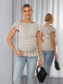 SHEIN Polka Dot Pleated Casual Versatile Maternity Top Baby Shower Summer - Multicolor - View 3