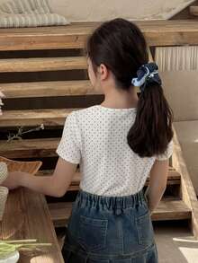 Dazy Kids Tween Girl Lace Patchwork Bow Decor T-Shirt Summer - White - View 2