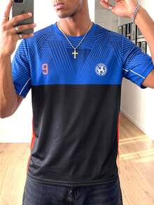 Sport MetroGents 男款對比色圓領舒適運動T恤，足球、健身、度假 - 黑色 - 查看 3