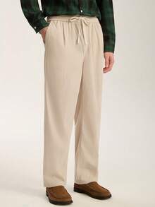 Limitiso Men Loose Fit Solid Color Drawstring Waist Pants, For Fall - Apricot - View 5