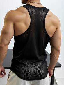 Gym Rark Men's Mesh Hollow Breathable Racerback Sports Tank Top, Summer, Gym, Holiday - Black - View 2