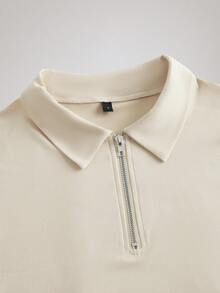 Officeau Men's Casual Solid Color Zipper Short Sleeve T-Shirt, Summer - Apricot - View 4
