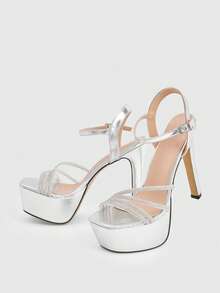 CUCCOO LuxiPop Women's Fashion Rhinestone Strip With Silver Sexy High-Heeled Sandals, Summer Wear, A Must For Travel, Nightclub Style Wear, Y2K - Silver - View 6
