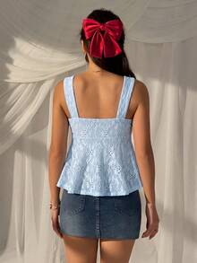 CovetEZ Kamisol Rajut Wanita Warna Biru Muda dengan Renda Berongga dan Tali Pengikat - Baby Blue - View 2