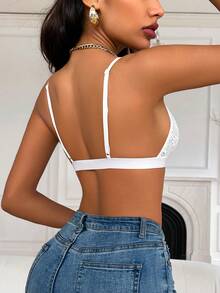 SHEIN Lace Triangle Bralette With Front Close White Summer - White - View 2