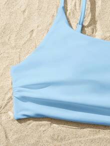Swim Basics Top de bikini de unicolor para vacaciones en la playa - Celeste - Ver 4