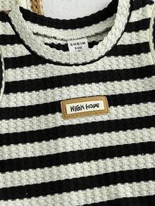 SHEIN Vintaside Kids 男婴圆领条纹拼接休闲日常上衣 - 彩色 - 查看 3