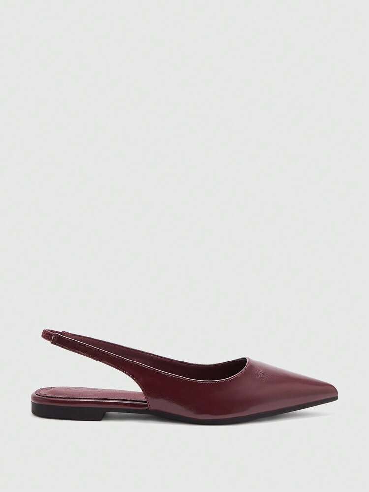 CUCCOO BIZCHIC Women Shoes Spring Summer Autumn Pointed Head Low Vamp Flat Bottom Burgundy Oilskin Office Workers Commuting Women's Shoes