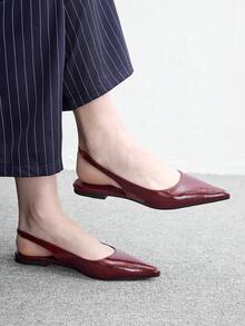 CUCCOO BIZCHIC 女款尖頭低楦平底勃艮地紅油皮女鞋，春夏秋通勤辦公鞋 - 酒紅色 - 查看 5