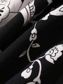 DAZY Tassel Patchwork V-Neck Allover Print Dress, Women Summer Casual Sleepwear Pajamas - Black - View 9