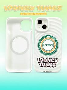 LOONEY TUNES X SHEIN 1個 Looney Tunes 足球俱樂部 LTSC Logo 印花 MagSafe 相容手機殼，波浪防滑紋理霧面白色設計，時尚卡通運動外殼，適合學生與動畫迷，開學、生日、聖誕節及新年絕佳禮物選擇 - 白色 - 查看 2